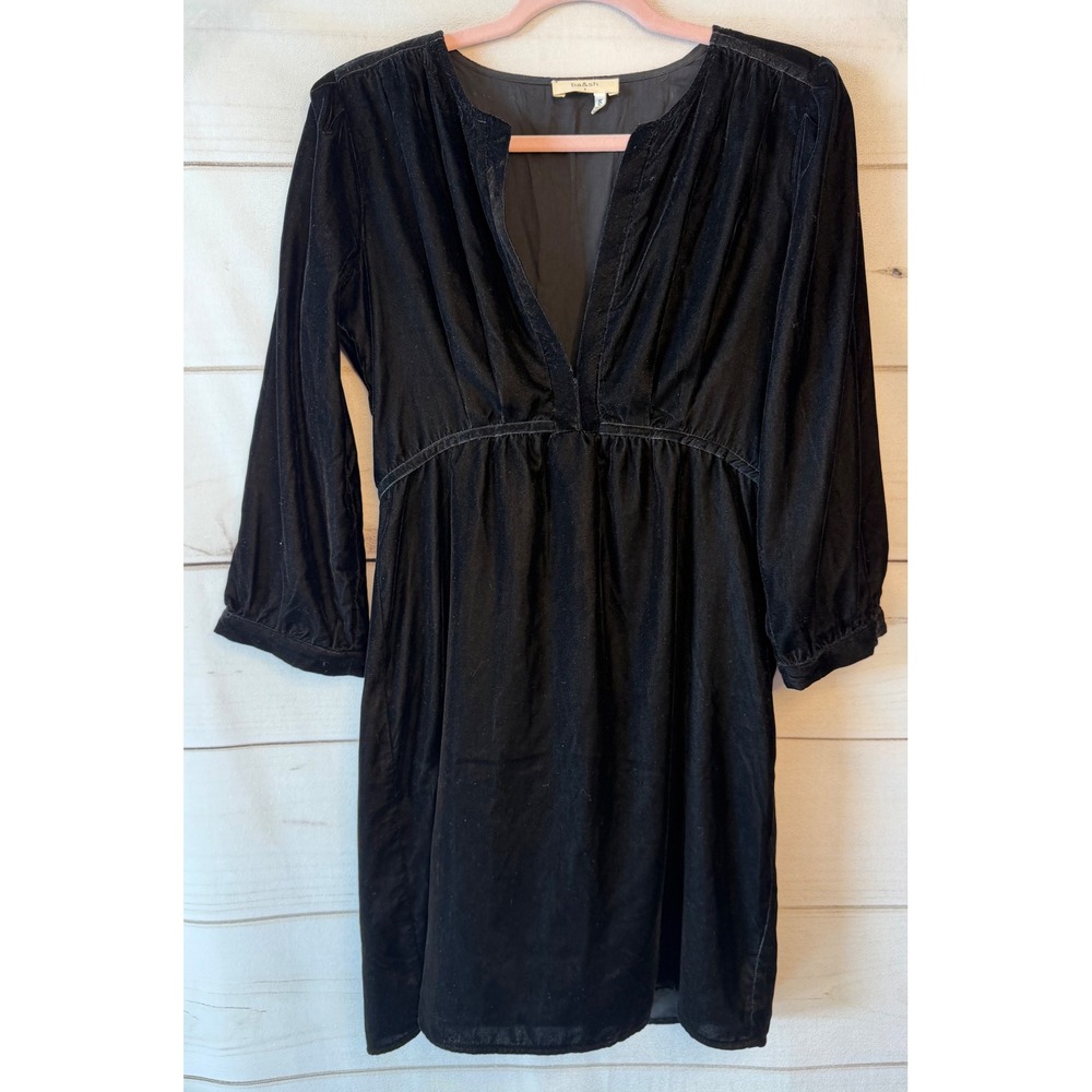 Ba&sh Lady Dress Black Velvet Deep V-Neck Empire Waist Mini Dress Size 1 US 6